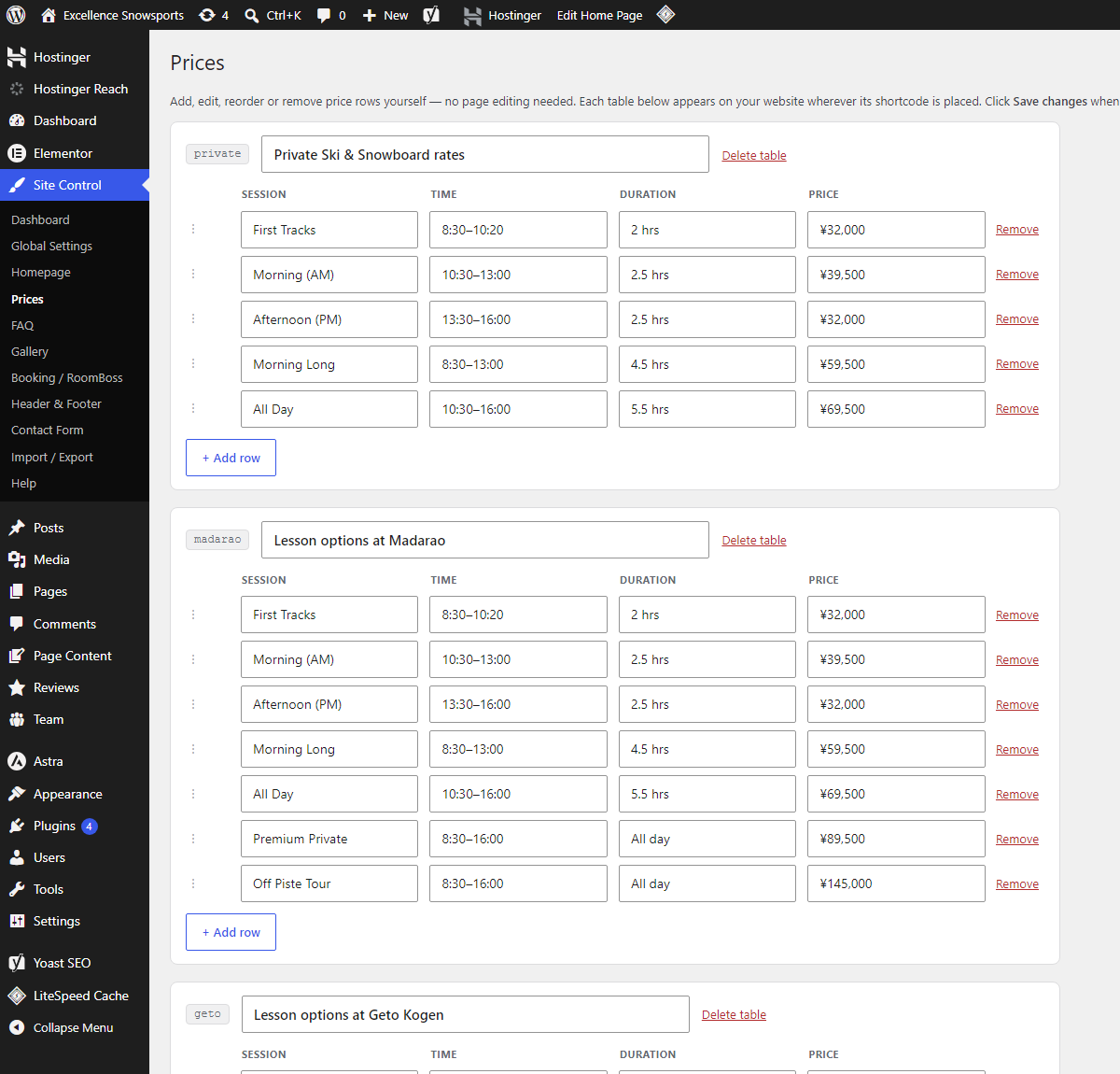 Prices manager