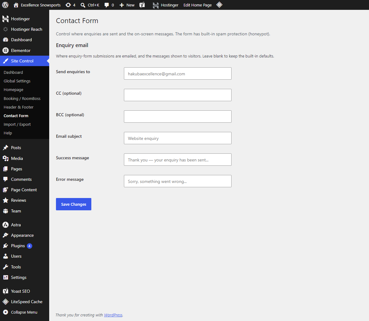 Contact Form panel