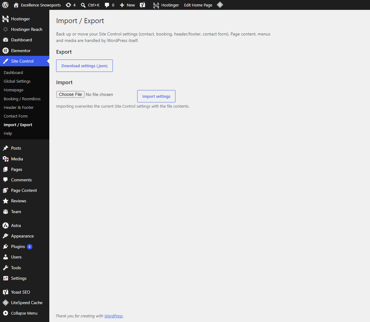 Import / Export panel